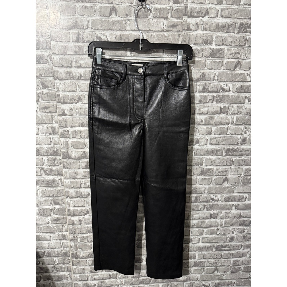Wilfred Aritzia Black Vegan Leather Straight Leg High Waisted Pants Size 0